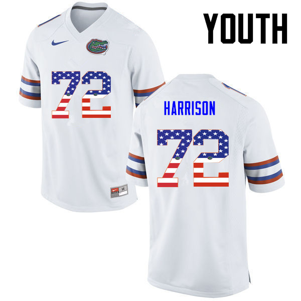 Youth Florida Gators #72 Jonotthan Harrison College Football USA Flag Fashion Jerseys-White